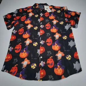 SSLR Mens Halloween Hawaiian Shirt Small Button Up Spooky Pumpkin Print New